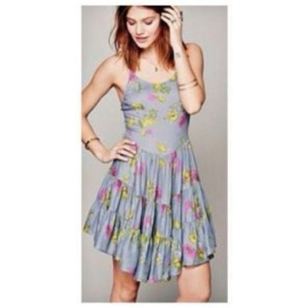 Floral Blue Dress with Lace-Up Back dress